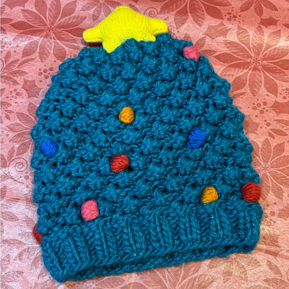 David and Young Teal Knit Pom-Pom Beanie with Yellow Star Topper